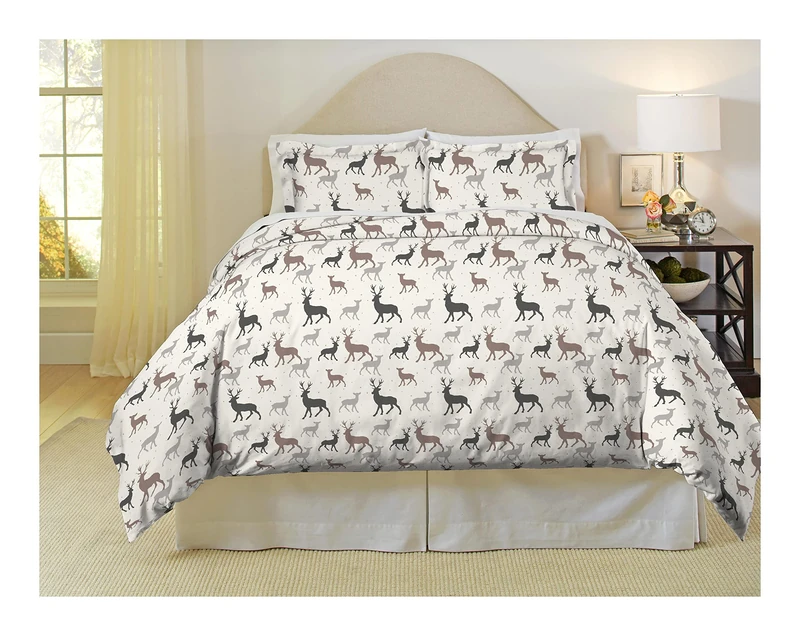 pointehaven Heavy Weight Flannel Duvet Set, Full/Queen, Autumn Deer