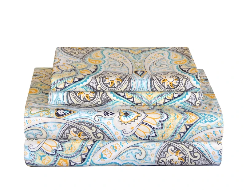 pointehaven Bedding 4 Piece Duvet Cover Set King Size 100% Cotton Percale Printed Flat Sheet and Pillow Cases Soft Cotton Fits Mattress Depth 19"