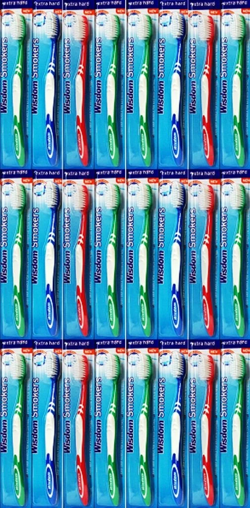Wisdom Smokers Toothbrush Extra Hard x 24 Packs (Colours Vary)