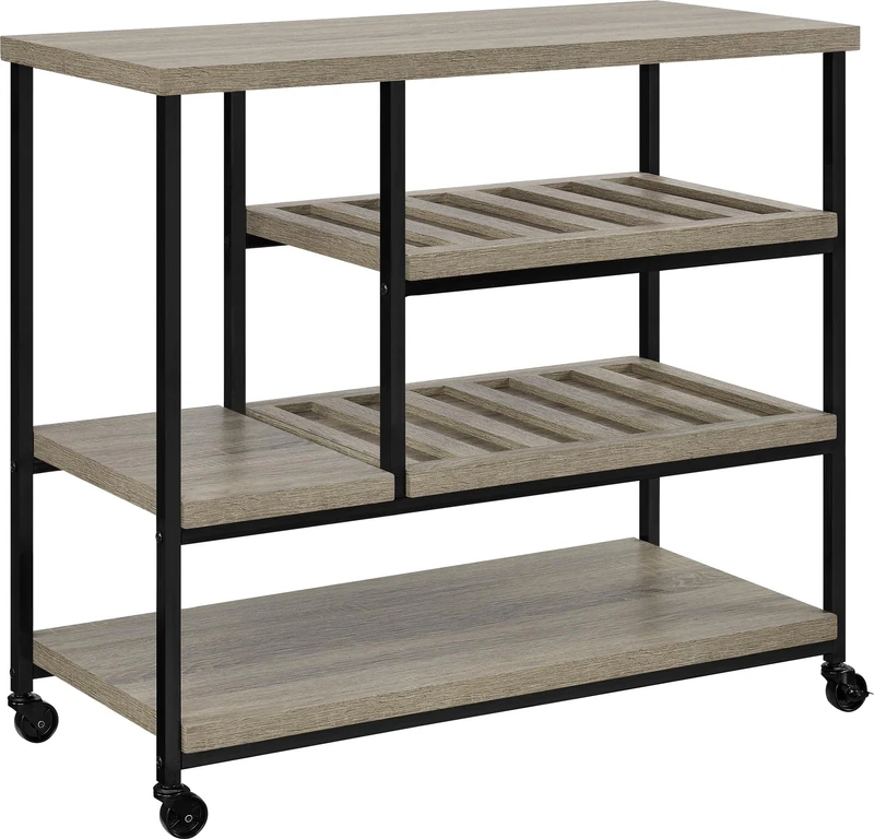 AMERIWOOD Elmwood Multi-Purpose Rolling Cart, Distressed Grey Oak, 91.44 x 43.18 x 86.11 cm - Image 1