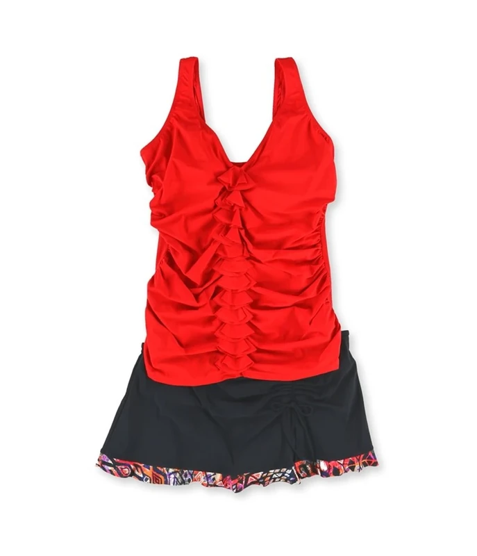 Profile Womens Ruffle Aztec 2 Piece Tankini redblack 36D