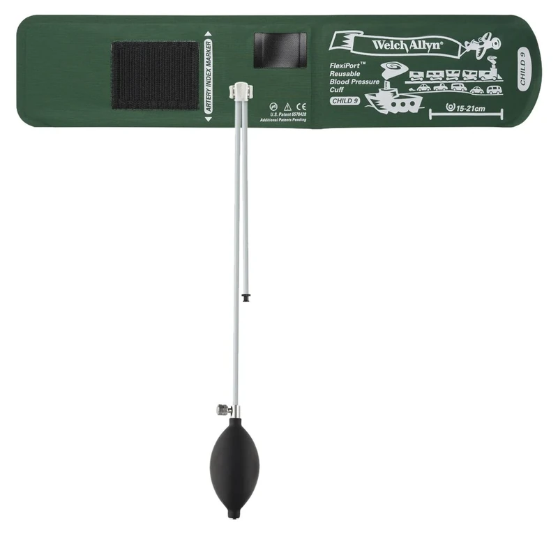 Welch Allyn REUSE-09-2BV FlexiPort Reusable Blood Pressure Cuffs with Inflation System with Bulb and Valve, Child (Size 9)