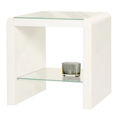 Phoenix Side Table, Wood White High Gloss Finish, 35x42.7x42.7 cm