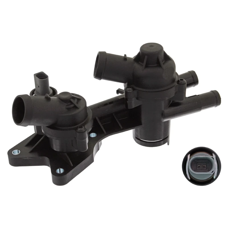 febi bilstein 45081 Thermostat Housing with sensor, seal and 2 thermostats, pack of one