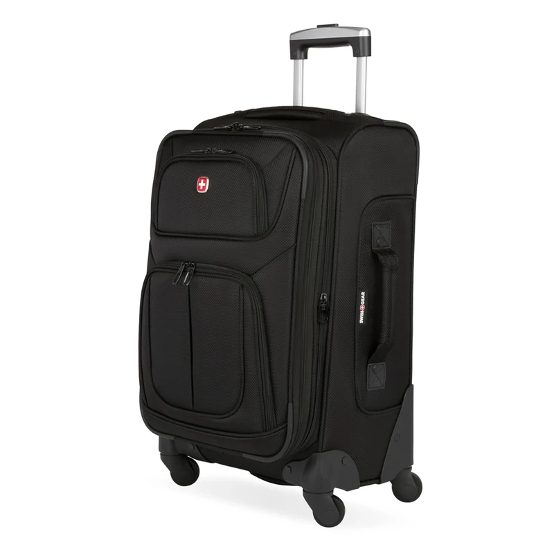 Wenger Sion Medium Softside Case with 4 Wheels, Trolley, Medium, 72 (82) l, Expandable, Women Men, Travel Holiday, Black, 653586