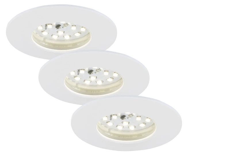 BRILONER Leuchten – Recessed LED Downlight, Set of 3, dimmable Ceiling Light, 5.5 Watt, 470 Lumens, 3,000 Kelvin, IP44, White, 75x28mm (DxH)