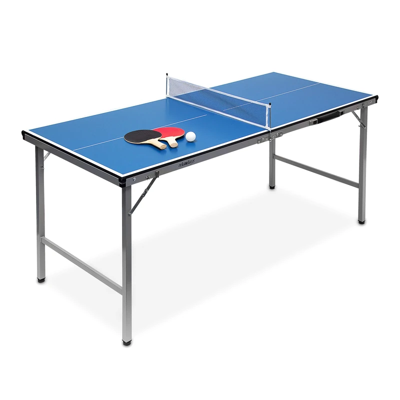 Relaxdays Folding Ping Pong Table With Net, 2 Bats, 3 Balls, HWD: 70 x 70 x 150 cm, Indoors Use, Table-Tennis Set, Blue