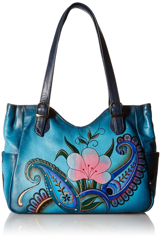 Anuschka Anna Women's, Handpainted Leather Medium Shoulder Bag, Denim Paisley Floral, One Size