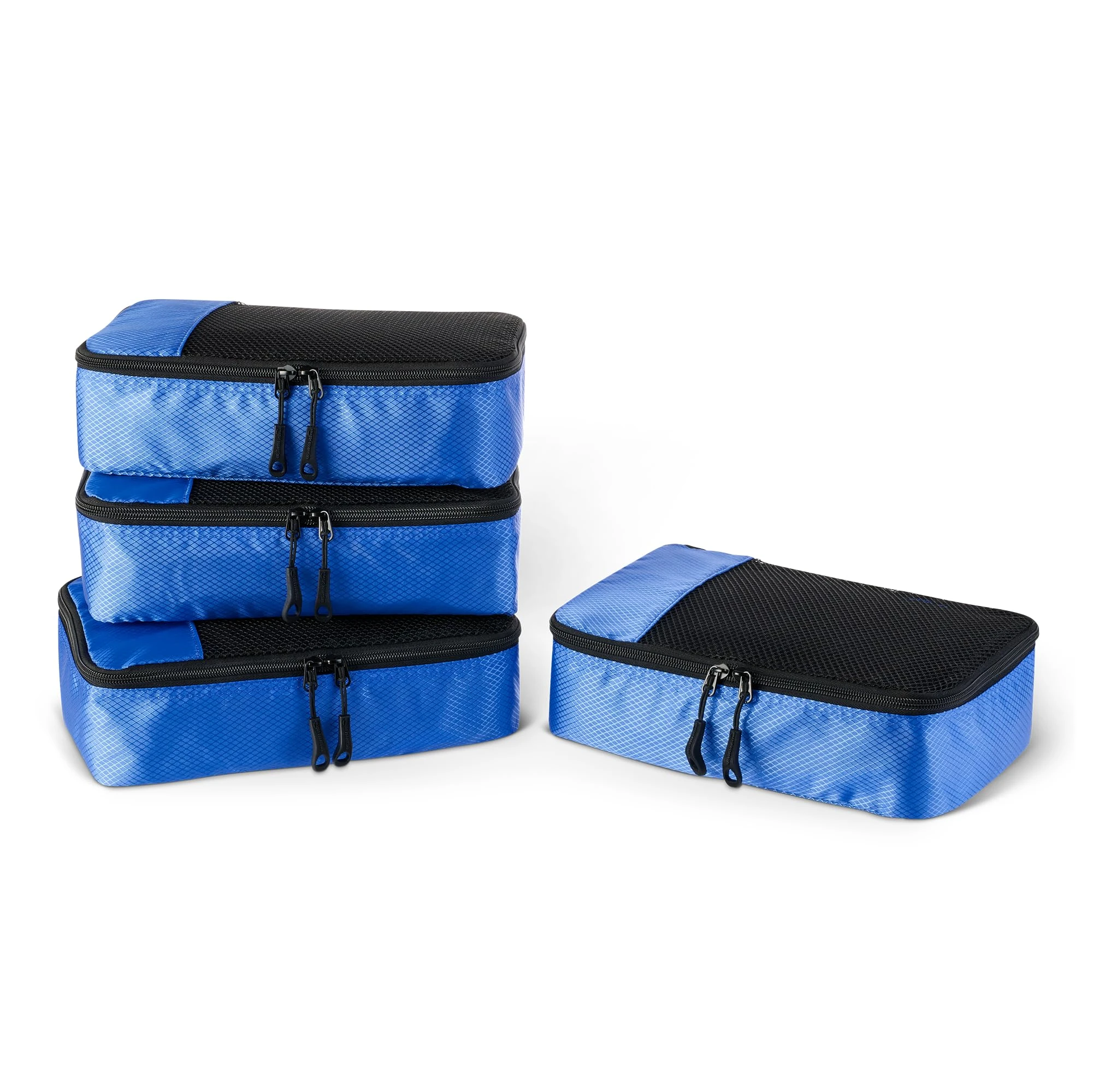 Amazon Essentials 4-Piece Packing Cubes Travel Accessories Set, Luggage Organiser with Double Zip, Mesh Top, 100% Polyester, Small/Medium/Large/Slim, Blue (Previously Amazon Basics)