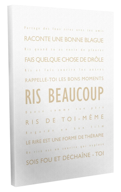 Feel Good Art Modern and Typographic Canvas on Wall Frame, Beige sur le Blanc, 60 x 91 cm