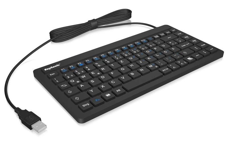 ICY BOX KeySonic KSK-3230IN (DE) Waterproof/Dustproof Mini USB Wired Keyboard Silicone with 12 Function Keys (Black)