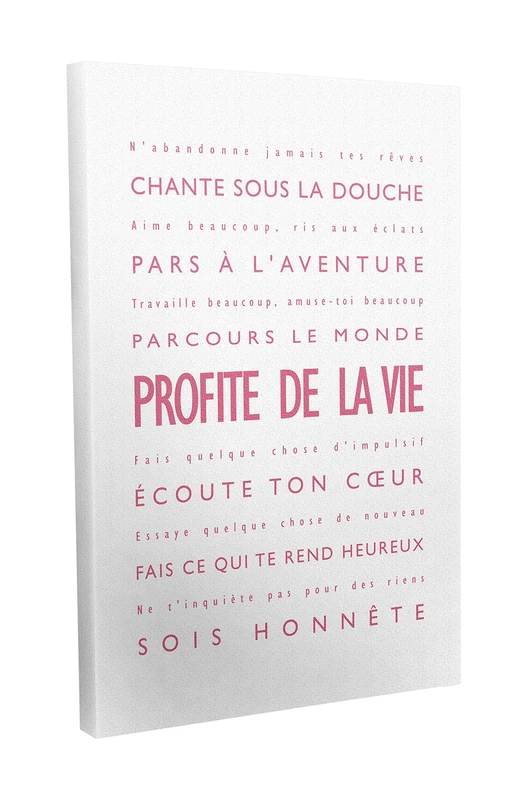 Feel Good Art Enjoy of Life Canvas on Wall Frame Modern Style/Typographic Old Pink/White 40 x 60 cm