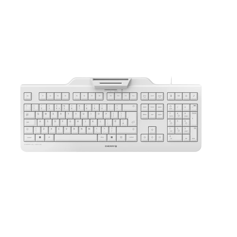 CHERRY KC 1000 SC, Wired Security Keyboard with Integrated Card Reader, UK Layout (QWERTY), Plug & Play (USB-A), Flat Design, White-Grey