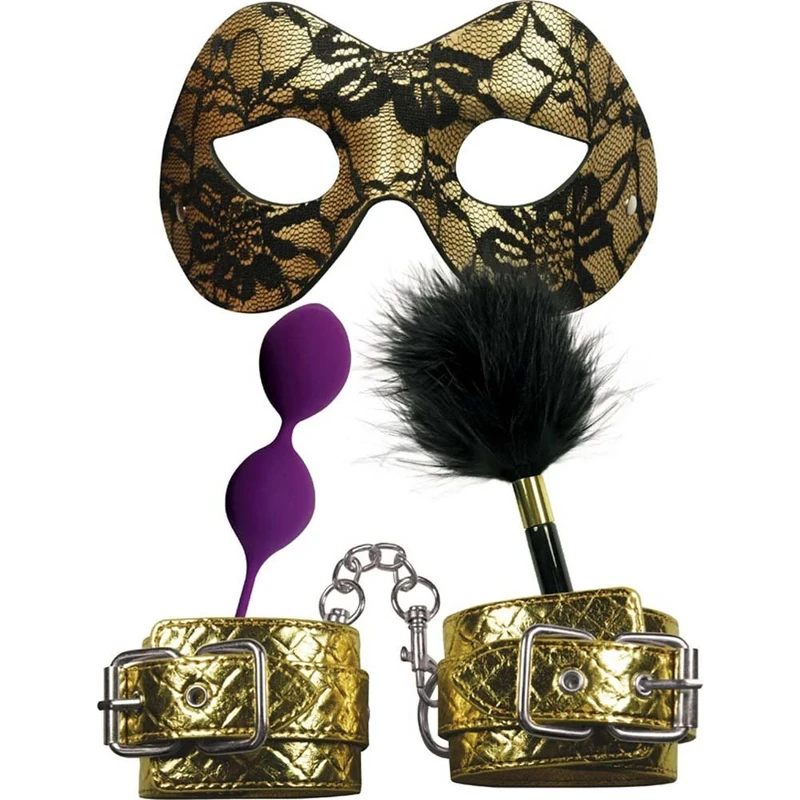 Sexperiments Masquerade Party Bondage Pleasure Kit Bundle with Mask Cuffs Feather Kegal Balls