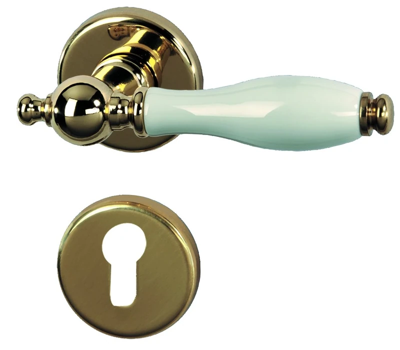 ALPERTEC Door Fitting with Knob Nany R White Porcelain Polished Brass for Front Doors 32218473 PZ Door Handle Set Door Fittings Door Handle