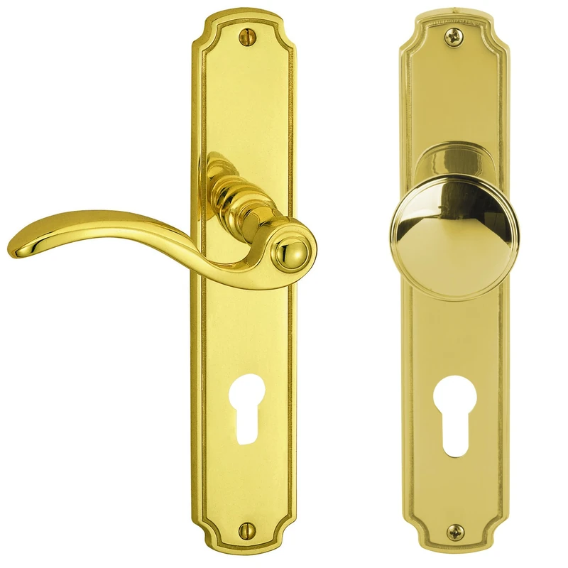 ALPERTEC Door Fittings Rebeca – Polished Brass for Front Doors 32410053 PZ DIN Left Door Handle Set Door Fittings Door Handle - Image 1