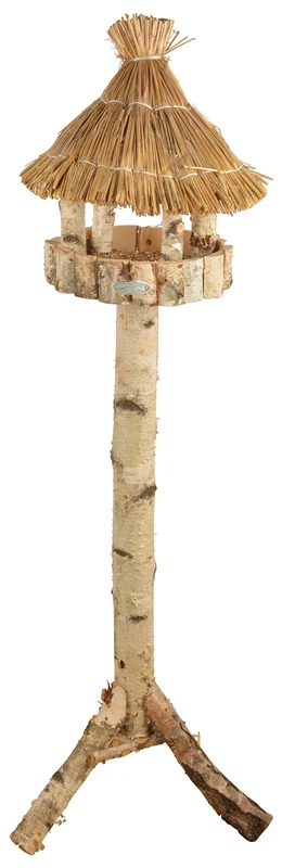 Fallen Fruits Bird Table Round on Pole with Thatched Roof, 1658170