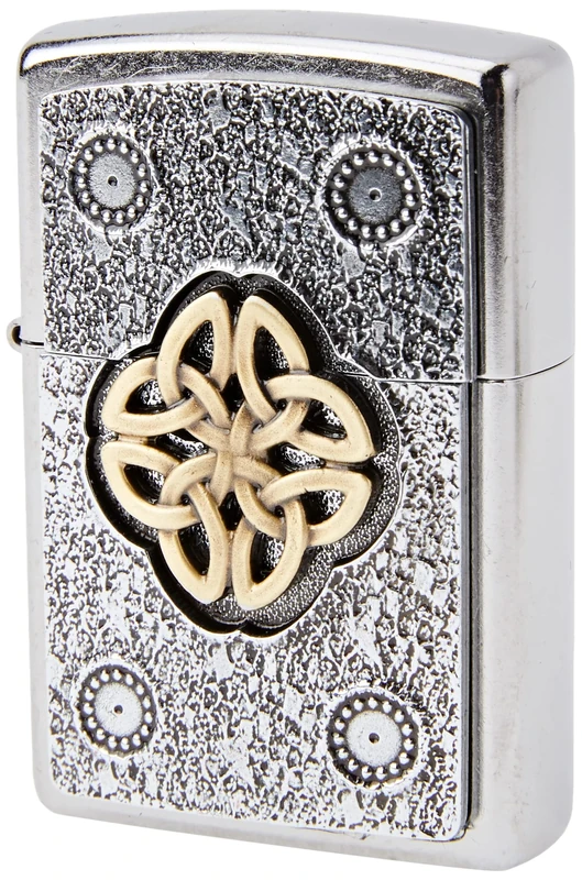 Zippo - Windproof Lighter, Green Celtic Knot Cross, Street Chrome, Emblem, Refillable, Reusable, Windproof Design, Gift Box, Made in the USA