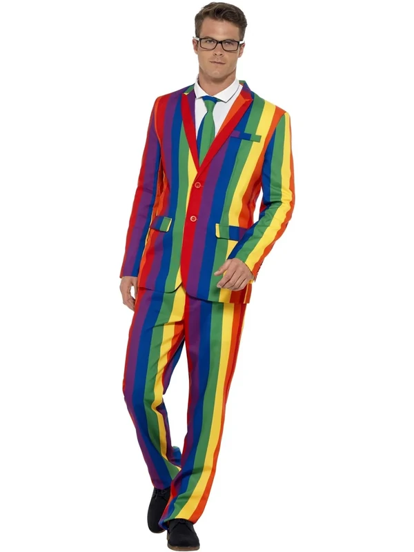 Smiffys Over The Rainbow Suit, Multi-Coloured with Jacket, Trousers & Tie, Stand Out Suits Fancy Dress, Adult Dress Up Costumes, World Book Day