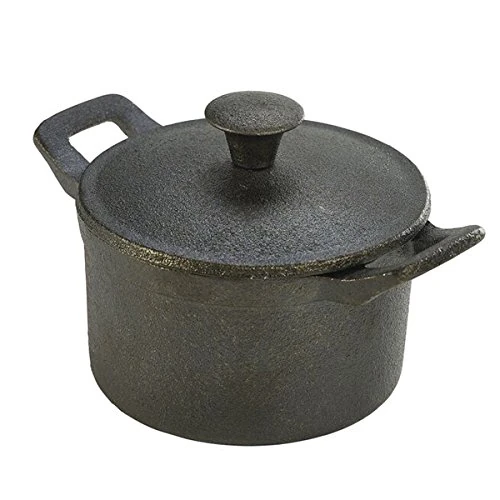 Genware Mini Cast Iron Casserole Dish 10cm - Set of 6 - Oven Proof Miniature Cast Iron Dutch Oven