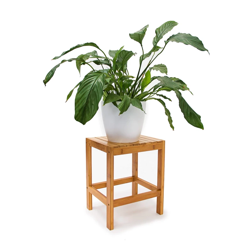 Relaxdays Bamboo Stool, 40x28x32 cm, Modern Rustic Style, White, Bamboo Seat and Frame