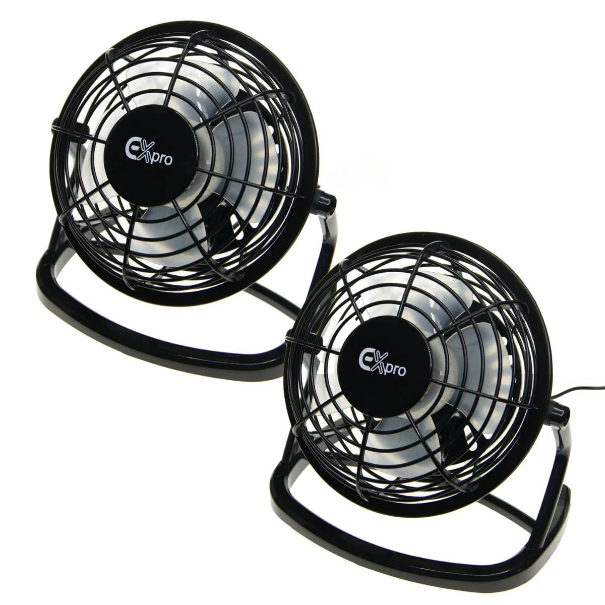 Ex-Pro 2 PACK Mini 4 Inch Ultra Quiet Desktop Cooling USB Fan with Tilting Design, Perfect for Home and Office Use, Simple Plug and Play - Black