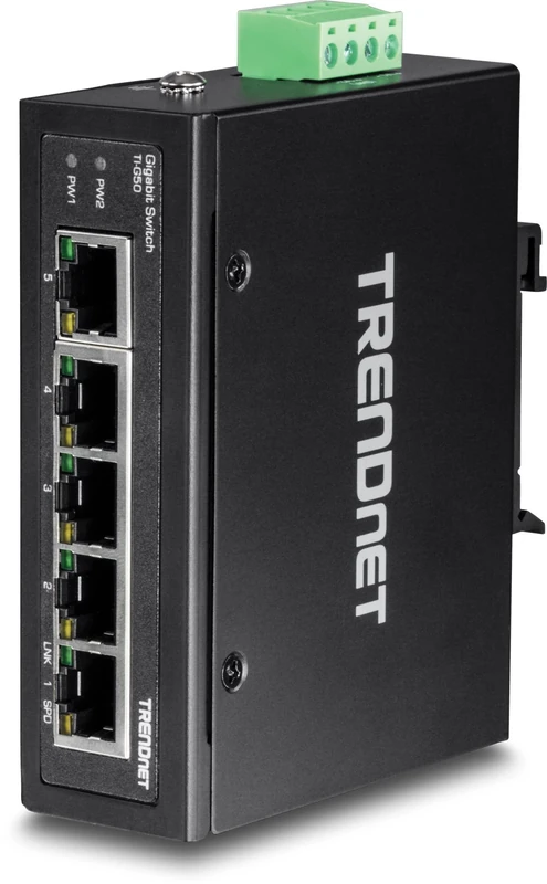 TRENDnet TI-G50 5-Port Hardened Industrial Gigabit DIN-Rail Switch, 10 Gbps Switching Capacity, IP30 Rated Gigabit Network Switch (-40 to 167 ºF), DIN-Rail & Wall Mounts Included