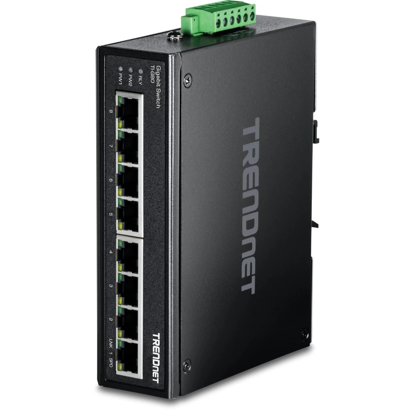 TRENDnet TI-G80 8-port Hardened Industrial Gigabit Switch - DIN Rail Mountable, Wall-Mountable