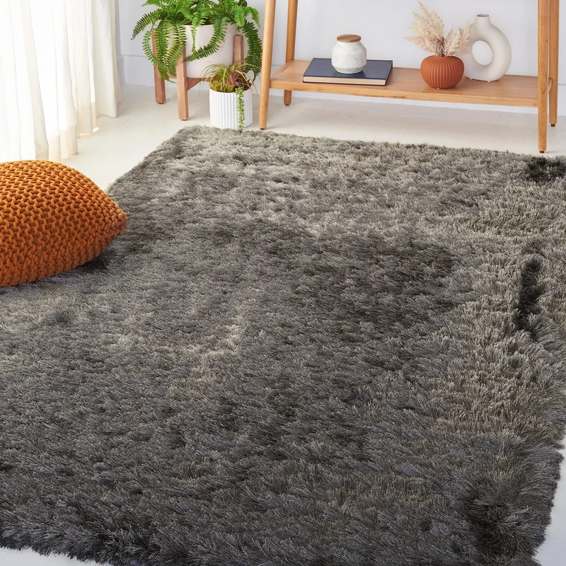 Safavieh Shaggy Indoor Woven Rectangle Area Rug, Paris Shag Collection, SG511, in Titanium, 152 X 244 cm for Living Room, Bedroom or Any Indoor Space