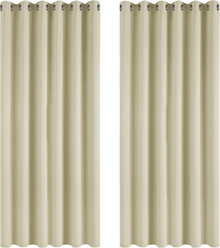 Deconovo Super Soft Room Darkening Curtains Thermal Insulated Eyelet Curtains for Bedroom 90 x 90 Inch Beige 2 Panels