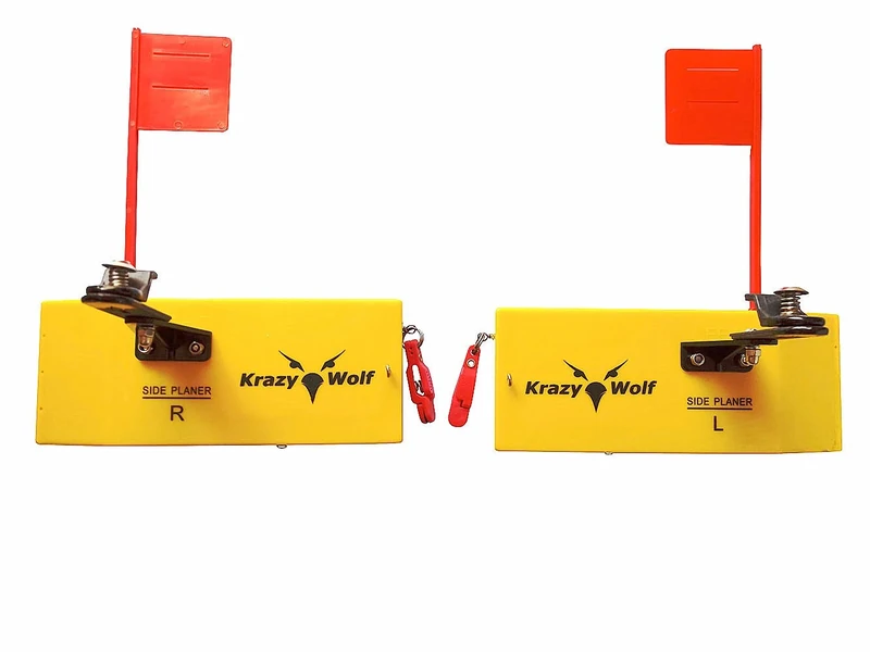 Krazywolf Planer Board (P009),Includes Spring Flag system,Left&Right L8 xW3,Pair,Yellow - Image 1