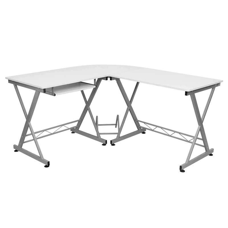 SONGMICS Corner Desk, L-Shaped Computer Desk, for Study and Games, Space Saving, Easy Assembly, 138 x 150 x 75 cm, White LCD402W