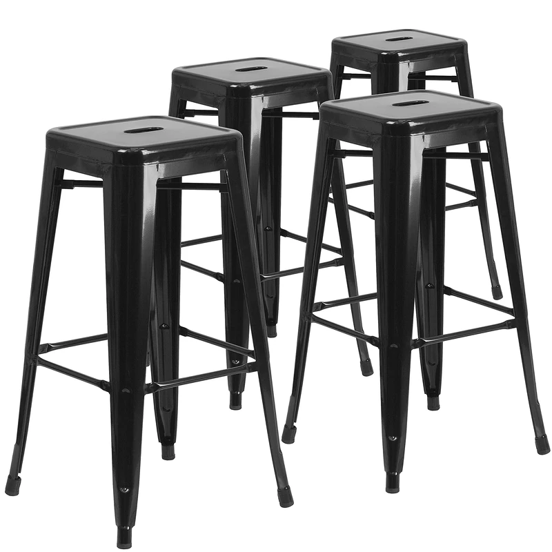Flash Furniture Lily 4 Pack Commercial Grade 30" High Backless Black Metal Indoor-Outdoor Barstool with Square Seat