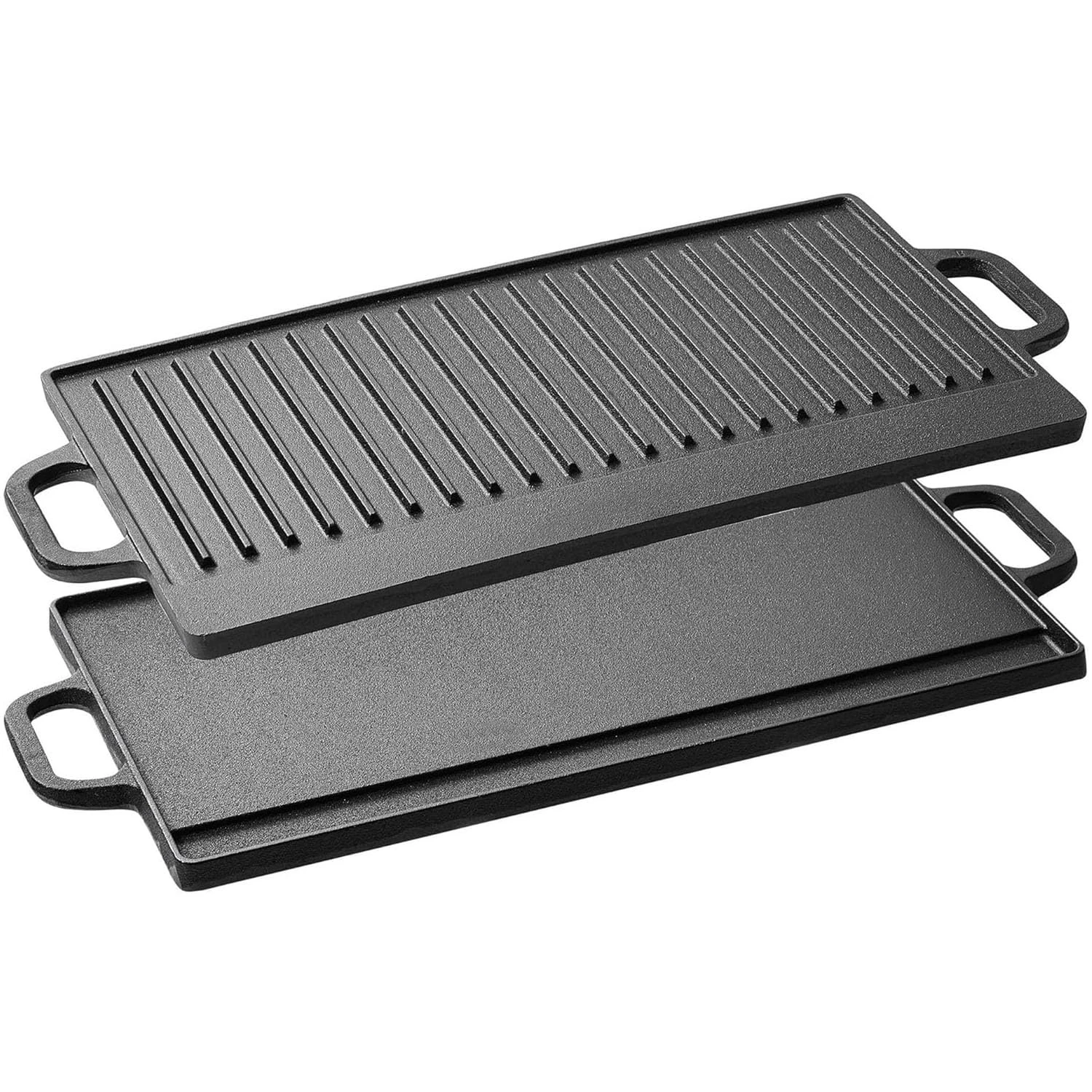 Taylor & Brown X-Large Non-Stick Cast Iron Reversible Griddle Plate Pan Double Sided for BBQ & Hob Cooking with Non-Stick Ridged and Flat Surfaces and Drip Tray, 50 x 23cm