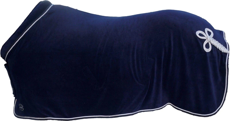 HKM 7224 Fleece Blanket with Collar, Horse Blanket, Stable Blanket, Turnout Blanket, Dark Blue, 115 cm
