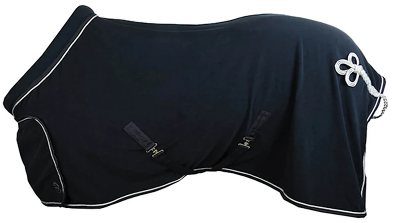 HKM 7224 Fleece Blanket with Collar, Horse Blanket, Stable Blanket, Turnout Blanket, Dark Blue, 125 cm