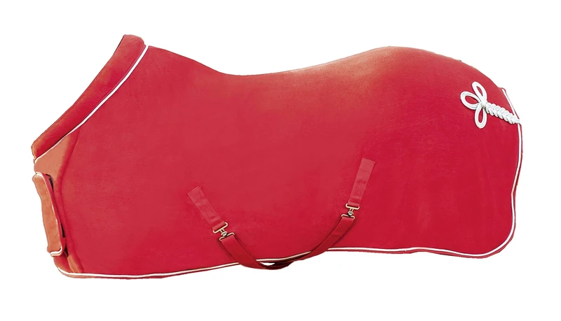 HKM 7224 Fleece Blanket with Collar, Horse Blanket, Stable Blanket, Turnout Blanket, Red, 165 cm
