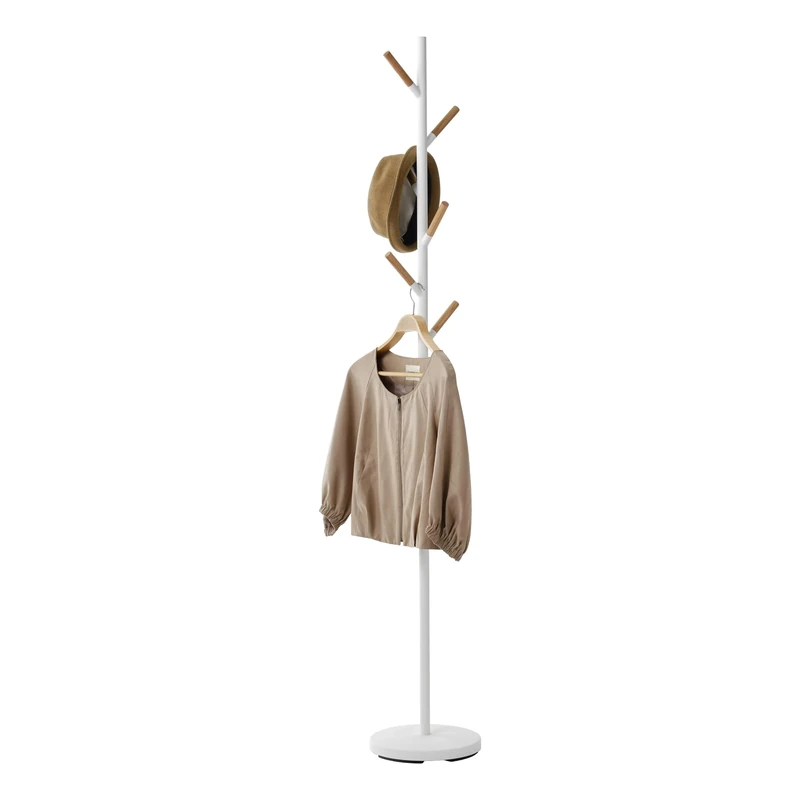 Yamazaki 2814 PLAIN Coat Hanger, white, Steel/Wood, Minimalist, 28 x 28 x 177 cm