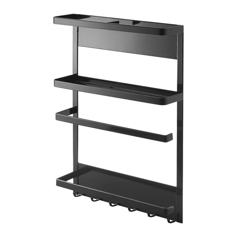 Yamazaki 2745 TOWER Magnetic Refrigerator Side Rack, black, Steel, Minimalist, 24.5 x 6.5 x 34 cm