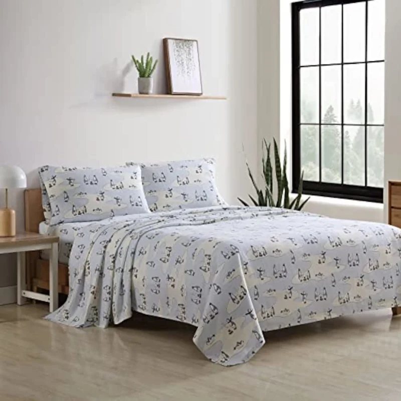 Eddie Bauer - King Sheet Set, Warm Breathable Cotton Flannel Bedding with Deep Pockets, Brushed for Extra Softness, Cozy Home Decor, Oeko-Tex Certified (Skating Penguin, King)