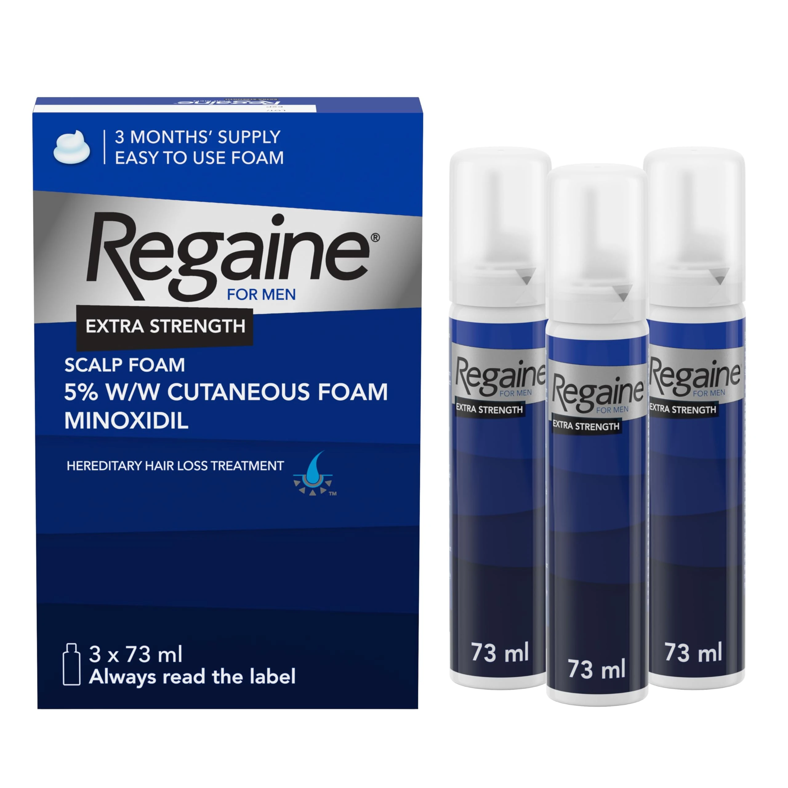 Regaine For Men Extra Strength Foam - Scientifically Proven To Help Stop Hereditary Hair Loss - Minoxidil Foam for Hair Regrowth - (3 x 73ml), Packaging May Vary