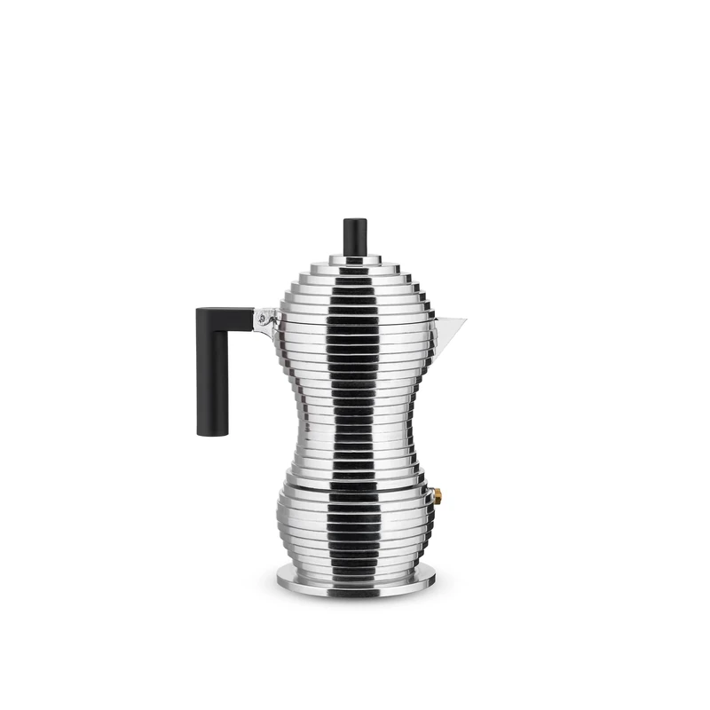 Alessi MDL02/3 B Pulcina Espresso coffee maker in cast aluminium. Handle and knob in PA, black, 3 Cups