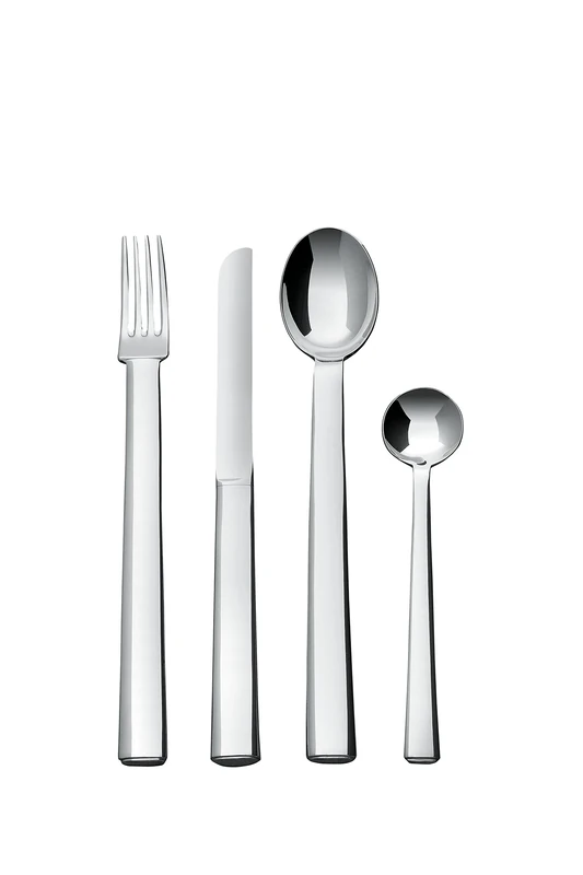 Alessi "Rundes Modell Cutlery Set Composed Of Six Table Spoons, Six Table Forks, Six Table Knives, Six Tea Spoons In 18/10 Stainless Steel Mirror Polished., Silver