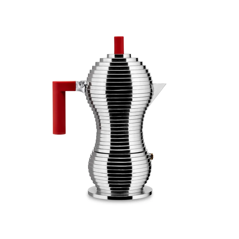 Alessi | Pulcina MDL02/6 R - Design Stovetop Coffee Maker, Cast Aluminium and PA, 6 Cups, Red
