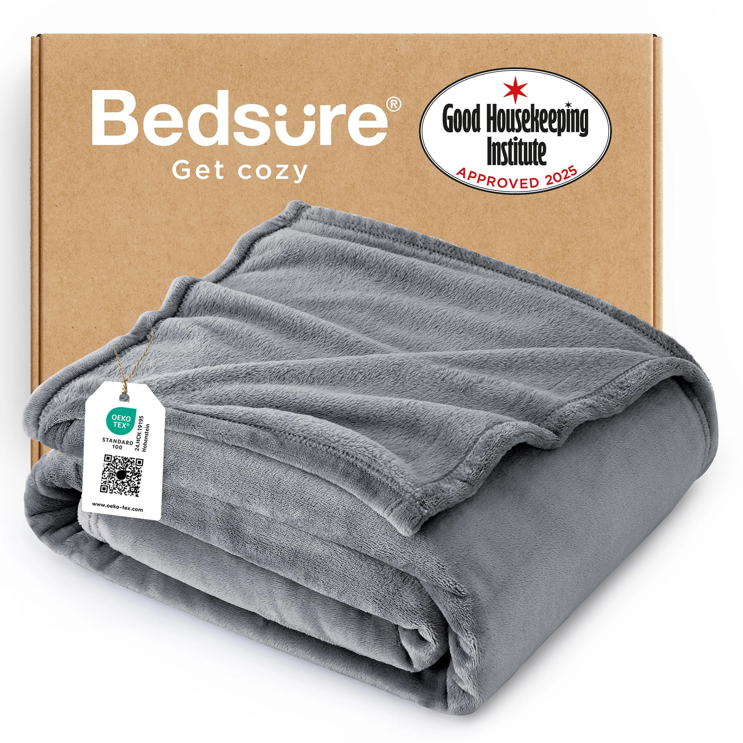 Bedsure Fleece Throw Blanket for Sofa - Soft Cosy Fluffy Blankets for Bed, Warm Single Throws for Audlts, Silver Grey, 130x150 cm