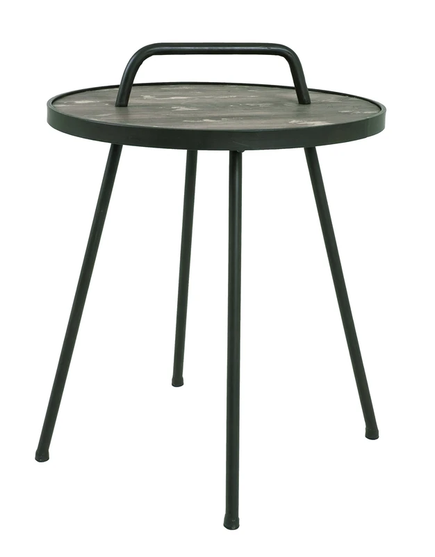 HAKU Möbel End Table Brown, Vintage, Solid Wood, Metal - Size: H 65 cm X Ø 50 cm, Style: Industrial
