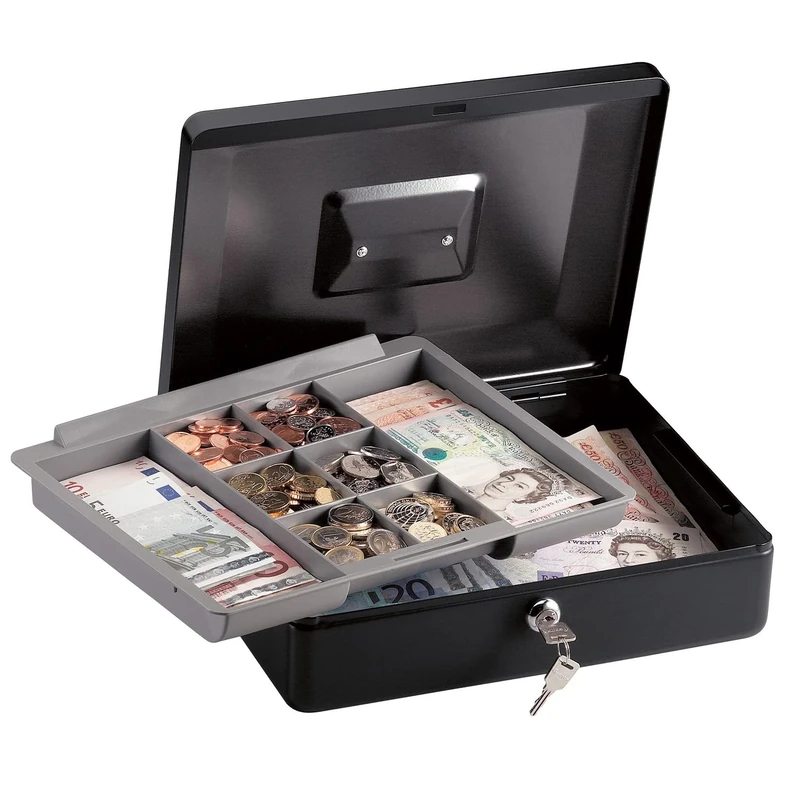 MASTER LOCK Cash Box [Key] [Money Tray] [Handle] CB-12ML - Secure and Organize Coins, Cheques, Receipts and More
