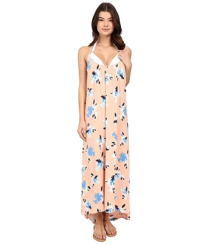 Vince Camuto Women's Floral Racerback Maxi Cover-Up Dress Peach Rose Cover Up LG
