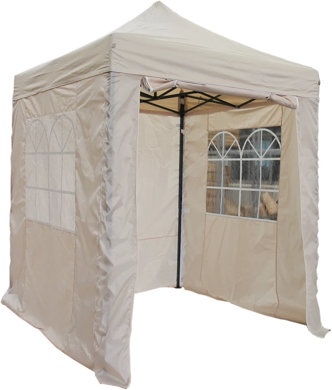 All Seasons Gazebos 2x2 Fully Waterproof Pop up Gazebo With 4 Zip up Sides and Accessories - Beige