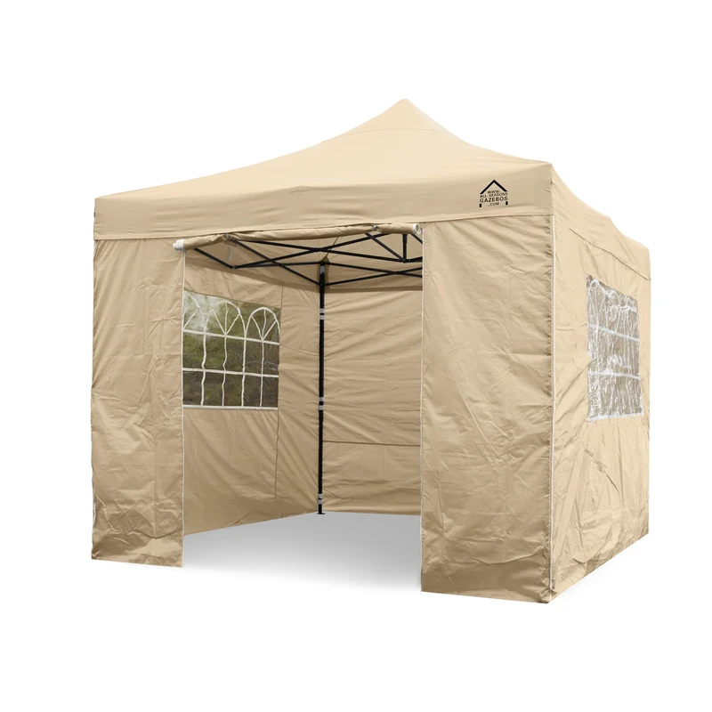 All Seasons Gazebos 3x3m Heavy Duty Fully Waterproof Pop up Gazebo With 4 Side Walls and Accessory Pack - Beige